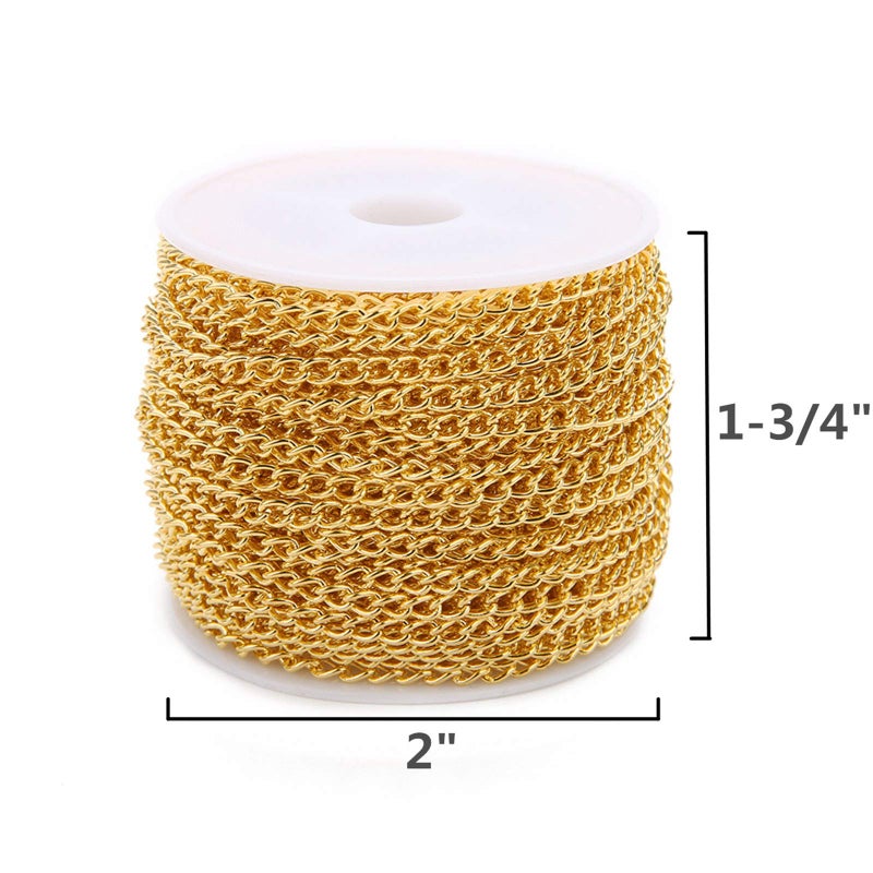 SWTOOL 60 Feets /20 Yards Metal Gold Link Chains, Iron Bulk Curb Chain for DIY Craft Jewelry Chain Making, 2 Rolls x 10 Yards (Gold) - Image 2