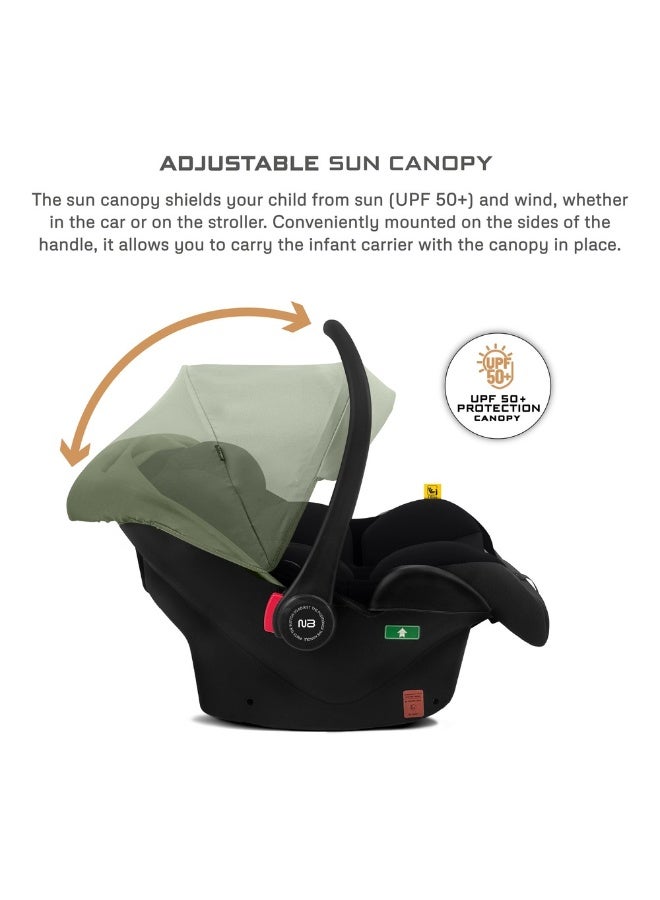 نيوبريز مقعد سيارة للأطفال آي-ساكرو آي-سايز للسفر، محمول، خفيف الوزن، حامل أطفال، سرير متنقل، يشمل مخفض مقعد ووتد مقعد، حزام ثلاثي النقاط، معتمد  ، مظلة مقاومة للماء، من الولادة حتى  شهرًا،  كجم، المجموعة + - Image 2