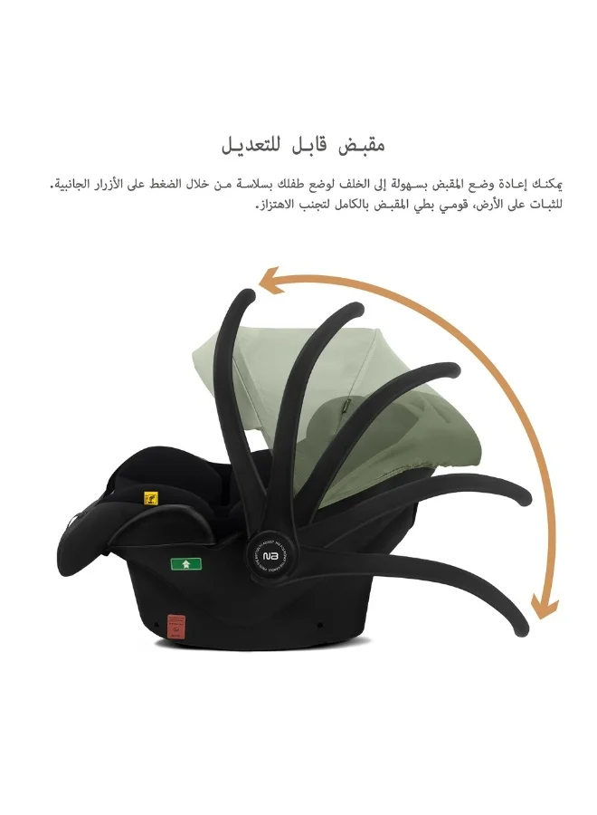 neobreez I-SACRO I-Size Infant Travel Portable Car Seat, Lightweight Baby Car Seat Carrier, Carry Cot, Includes Seat Reducer&Seat Wedge, 3 Point Harness, ECER129, Waterproof Canopy, Newborn to 15months, 13Kg, Group 0+