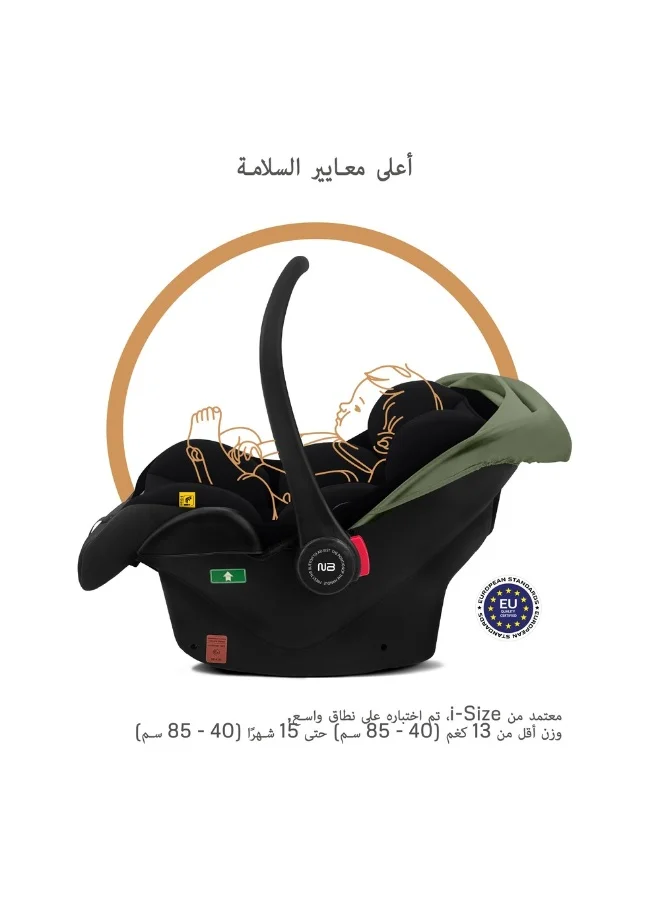 neobreez I-SACRO I-Size Infant Travel Portable Car Seat, Lightweight Baby Car Seat Carrier, Carry Cot, Includes Seat Reducer&Seat Wedge, 3 Point Harness, ECER129, Waterproof Canopy, Newborn to 15months, 13Kg, Group 0+