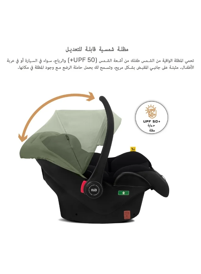 neobreez I-SACRO I-Size Infant Travel Portable Car Seat, Lightweight Baby Car Seat Carrier, Carry Cot, Includes Seat Reducer&Seat Wedge, 3 Point Harness, ECER129, Waterproof Canopy, Newborn to 15months, 13Kg, Group 0+