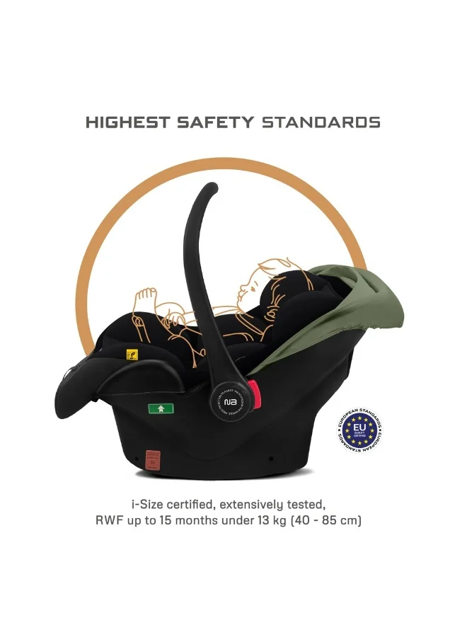 neobreez I-SACRO I-Size Infant Travel Portable Car Seat, Lightweight Baby Car Seat Carrier, Carry Cot, Includes Seat Reducer&Seat Wedge, 3 Point Harness, ECER129, Waterproof Canopy, Newborn to 15months, 13Kg, Group 0+
