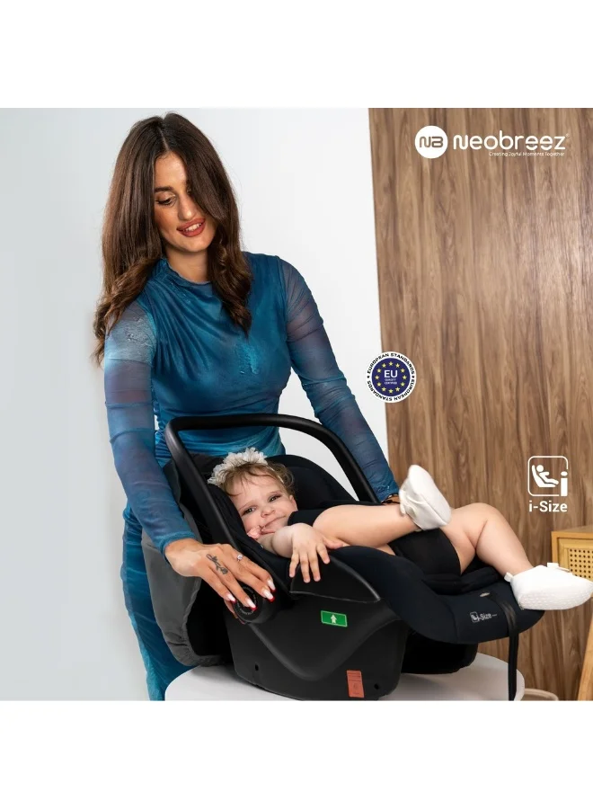 neobreez I-SACRO I-Size Infant Travel Portable Car Seat, Lightweight Baby Car Seat Carrier, Carry Cot, Includes Seat Reducer&Seat Wedge, 3 Point Harness, ECER129, Waterproof Canopy, Newborn to 15months, 13Kg, Group 0+