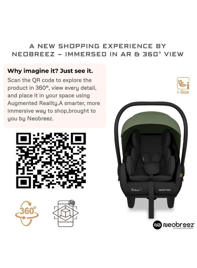 neobreez I-SACRO I-Size Infant Travel Portable Car Seat, Lightweight Baby Car Seat Carrier, Carry Cot, Includes Seat Reducer&Seat Wedge, 3 Point Harness, ECER129, Waterproof Canopy, Newborn to 15months, 13Kg, Group 0+