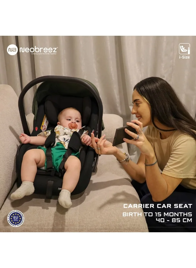 neobreez I-SACRO I-Size Infant Travel Portable Car Seat, Lightweight Baby Car Seat Carrier, Carry Cot, Includes Seat Reducer&Seat Wedge, 3 Point Harness, ECER129, Waterproof Canopy, Newborn to 15months, 13Kg, Group 0+