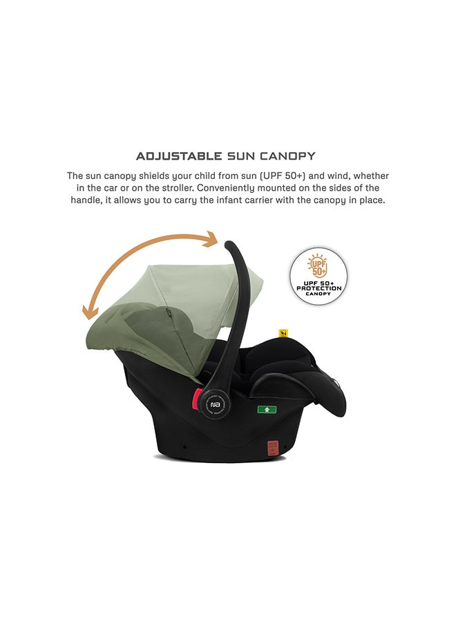 نيوبريز مقعد سيارة للأطفال آي-ساكرو آي-سايز للسفر، محمول، خفيف الوزن، حامل أطفال، سرير متنقل، يشمل مخفض مقعد ووتد مقعد، حزام ثلاثي النقاط، معتمد  ، مظلة مقاومة للماء، من الولادة حتى  شهرًا،  كجم، المجموعة + - Image 3