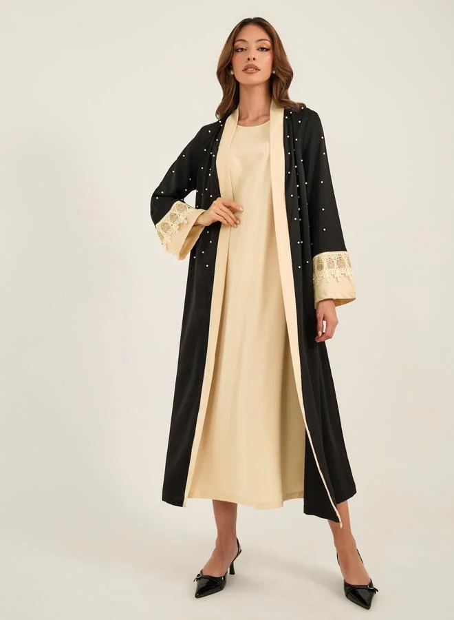 Take Two Take Two Faux Pearl Embellished Lace Cuff Detail Kimono