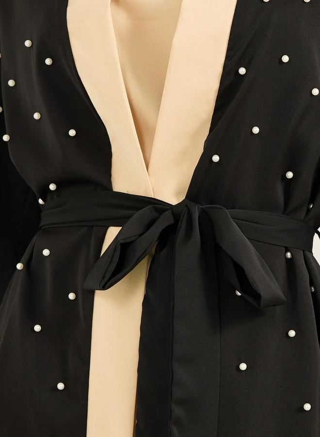 Take Two Take Two Faux Pearl Embellished Lace Cuff Detail Kimono