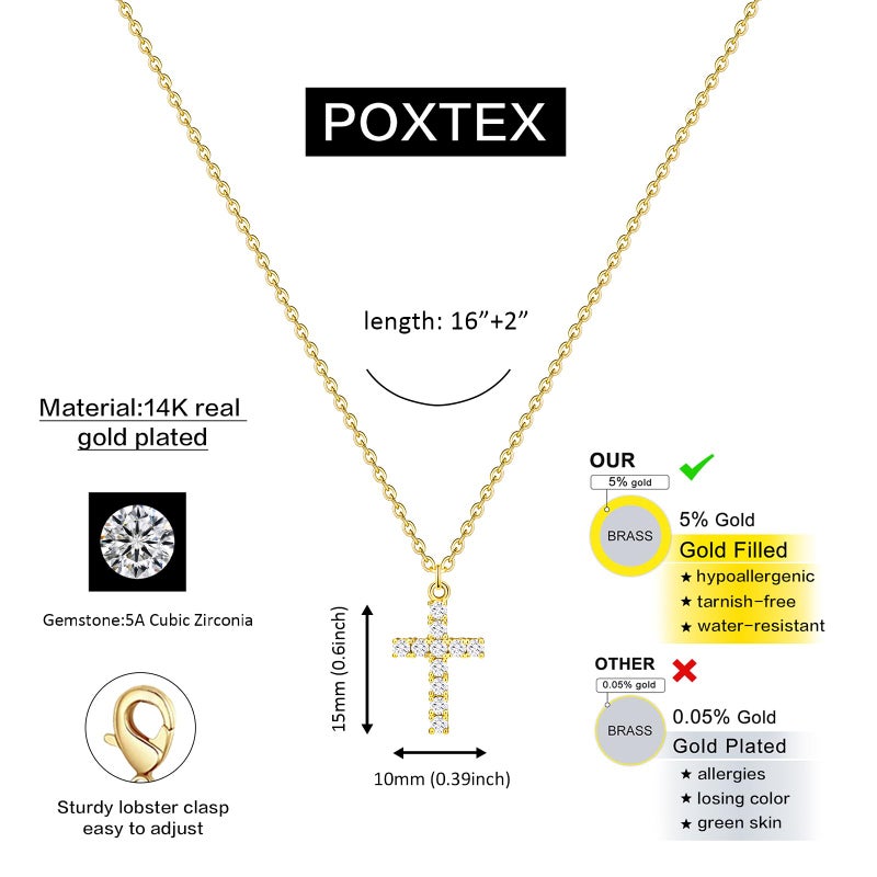Poxtex Dainty Cross Necklace for Women 14K Cute Small Cross Diamond Pendant Jewelry Necklace Religious Christian Faith Gifts for Women Girls - Image 4