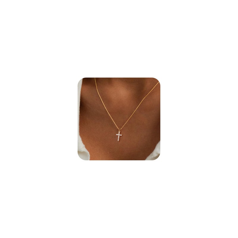 Poxtex Dainty Cross Necklace for Women 14K Cute Small Cross Diamond Pendant Jewelry Necklace Religious Christian Faith Gifts for Women Girls - Image 1