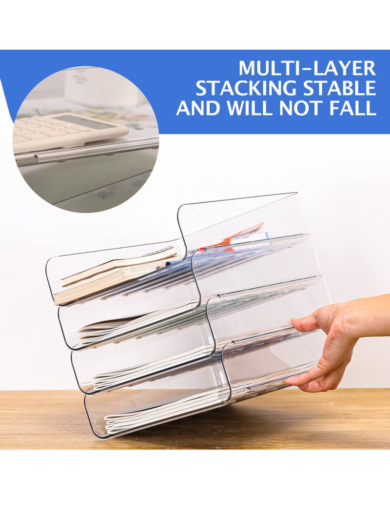 SOLARAE Office Organization and Storage, 4Pcs Clear PET Letter Tray Desk Organizer, Stackable Document Organizer for Notes, Pens, File Paper, Desk - Image 3