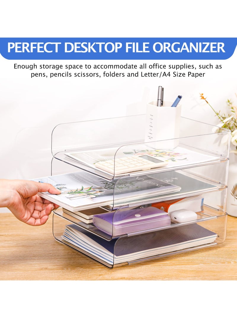 SOLARAE Office Organization and Storage, 4Pcs Clear PET Letter Tray Desk Organizer, Stackable Document Organizer for Notes, Pens, File Paper, Desk - Image 4