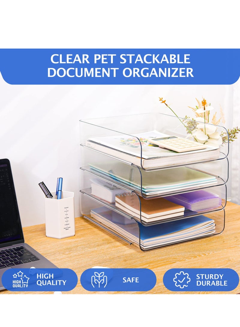 SOLARAE Office Organization and Storage, 4Pcs Clear PET Letter Tray Desk Organizer, Stackable Document Organizer for Notes, Pens, File Paper, Desk - Image 2