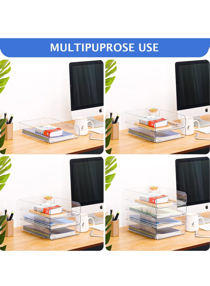 SOLARAE Office Organization and Storage, 4Pcs Clear PET Letter Tray Desk Organizer, Stackable Document Organizer for Notes, Pens, File Paper, Desk - Image 5