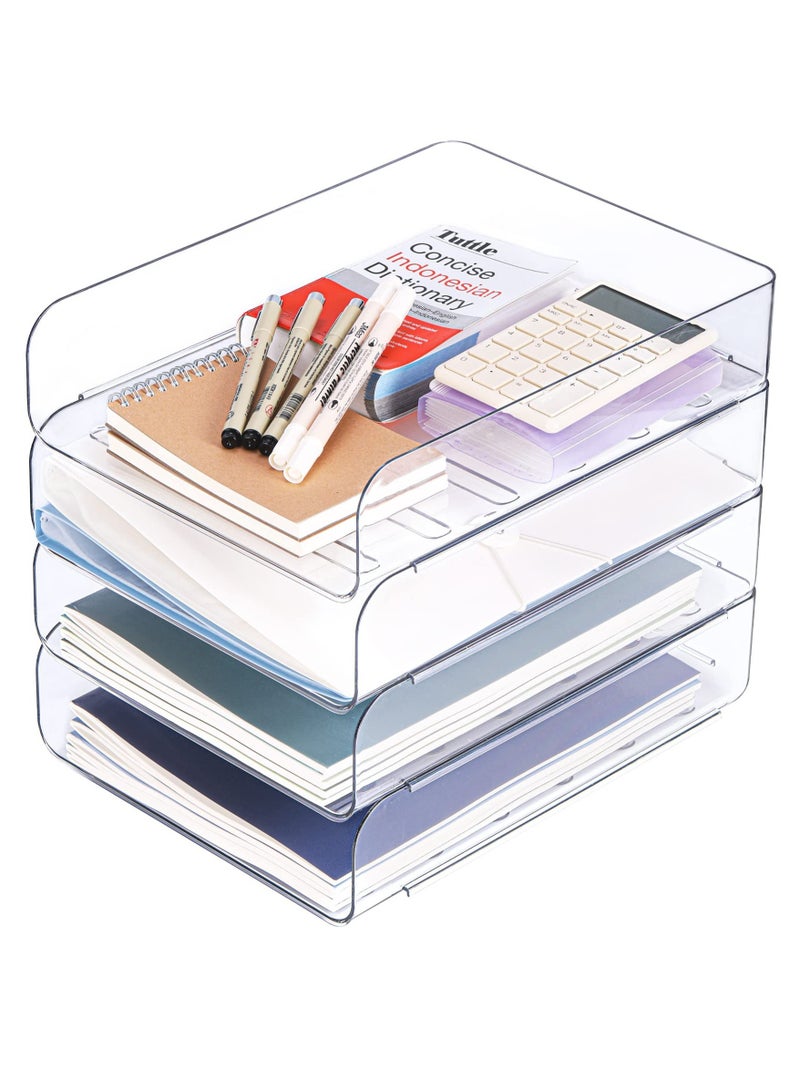 SOLARAE Office Organization and Storage, 4Pcs Clear PET Letter Tray Desk Organizer, Stackable Document Organizer for Notes, Pens, File Paper, Desk - Image 1