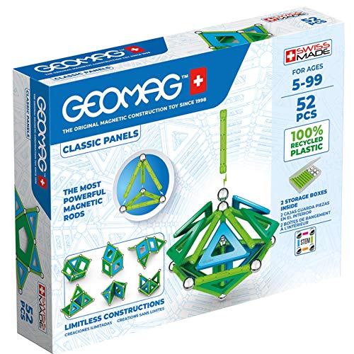GEOMAG ألعاب مغناطيسية كلاسيكية من جيوماغ للأطفال من عمر 5 سنوات 52 قطعة تعليمية مغناطيسية STEM للأطفال مصنوعة في سويسرا من بلاستيك معاد تدويره بنسبة 100% - Image 1