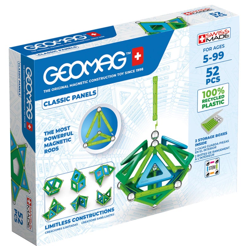 GEOMAG ألعاب مغناطيسية كلاسيكية من جيوماغ للأطفال من عمر 5 سنوات 52 قطعة تعليمية مغناطيسية STEM للأطفال مصنوعة في سويسرا من بلاستيك معاد تدويره بنسبة 100% - Image 3