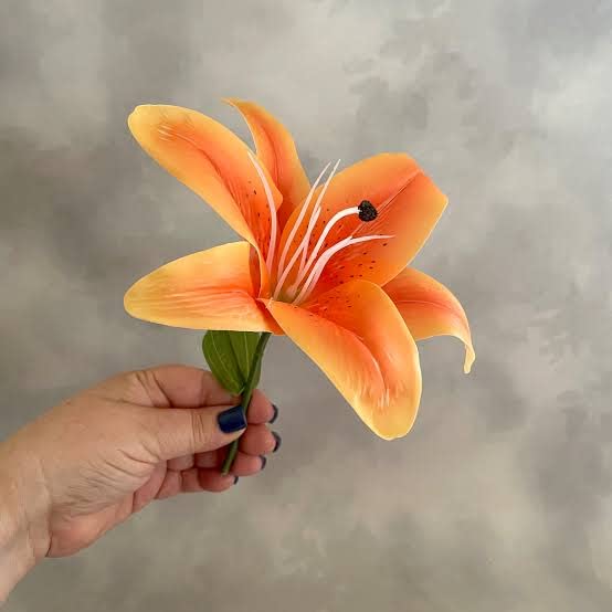 PlantaZee PlantaZee Artificial Flower for Home Decoration Lily Flower Bunch Long Size Stick Stem 2 Big Lily Flower Heads 2 Piece Orange  - Image 2