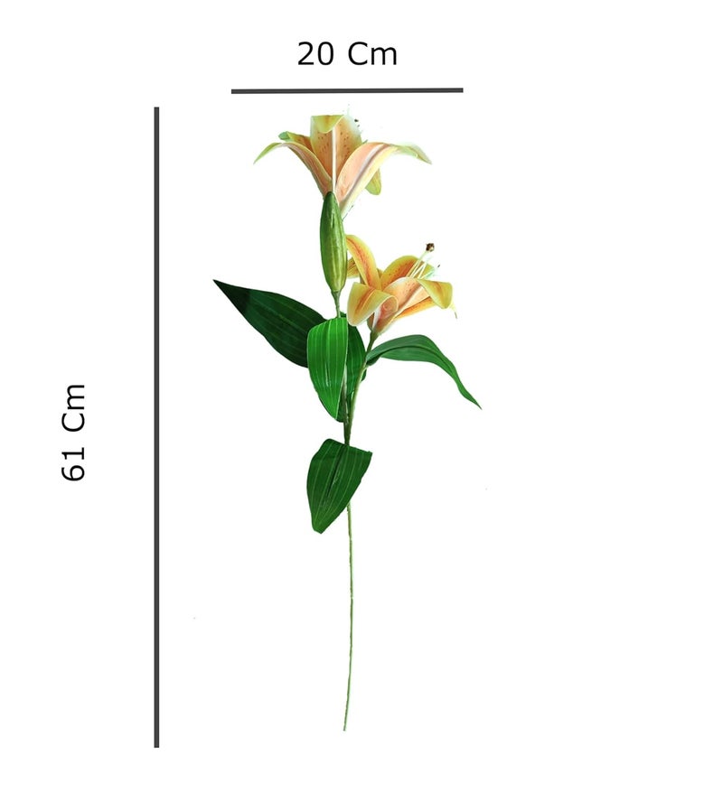 PlantaZee PlantaZee Artificial Flower for Home Decoration Lily Flower Bunch Long Size Stick Stem 2 Big Lily Flower Heads 2 Piece Orange  - Image 3