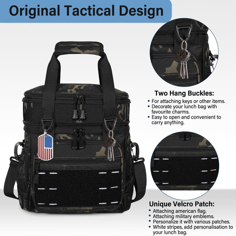 TENKIST Lunch Box Cooler Bag - Insulated Tactical Lunchbox for Men - Large Lunch Pail or Adults Work Outdoor Shifts Trips Black Camo 16L - Image 2