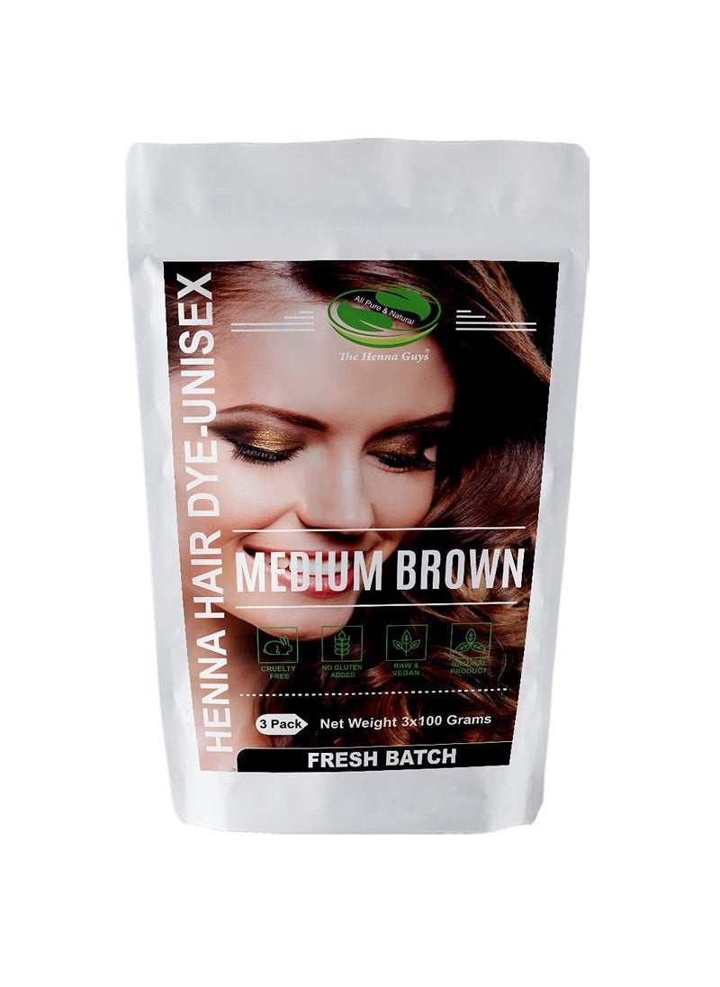 The Henna Guys - Henna Hair & Beard Dye - 100% Natural & Chemical Free - The Henna Guys (3 Pack, Medium Brown) - Image 1