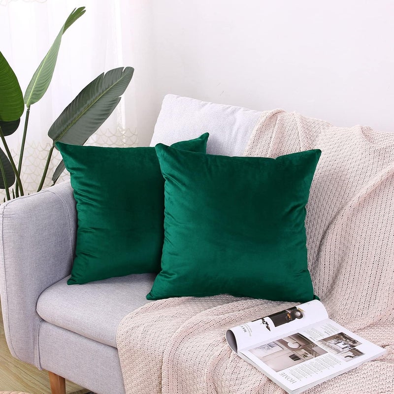 Hibate 2 Pack Soft Velvet Couch Throw Pillow Covers 18x18 Inch for Sofa Living Room Bedroom (Christmas Green) - Image 1