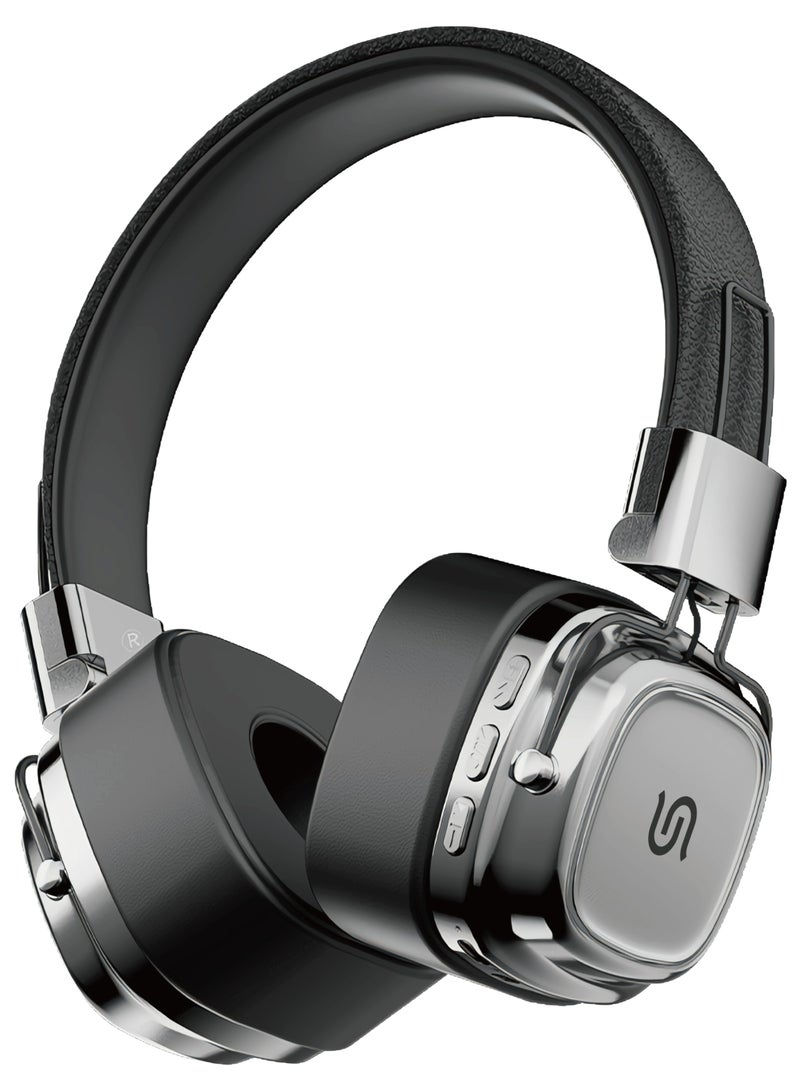 porodo Vintage Wireless ENC Headphone with 13H Talk Time / Micro SD Slot / 3.5mm Audio Jack/ Skin-Friendly Materials / Movies / Music / Skin-Friendly Materials - Black / Silver - Image 1