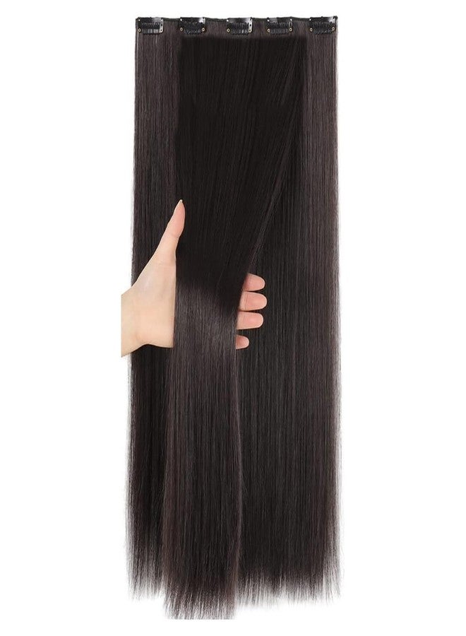 PRAVRAJYA Women's Hair Extension 22 Inch Natural Look Synthetic Straight Hair Pieces with 5 Clip Wig Hair Accessories Ideal for Women and Girls (Dark Brown) - Image 1