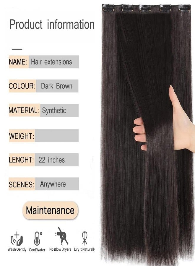 PRAVRAJYA Women's Hair Extension 22 Inch Natural Look Synthetic Straight Hair Pieces with 5 Clip Wig Hair Accessories Ideal for Women and Girls (Dark Brown) - Image 3