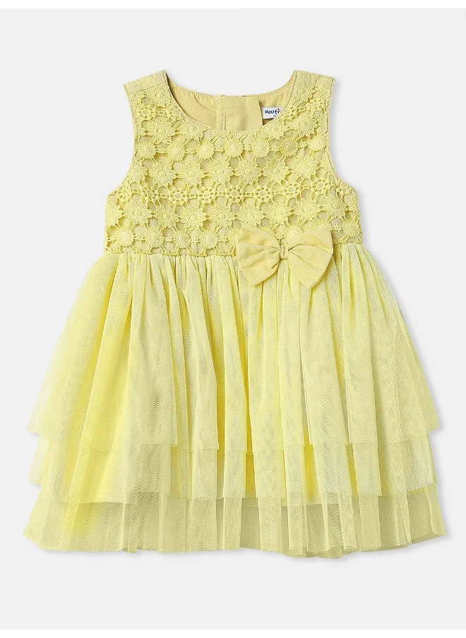 نوتيناتي Nautinati Girls' Solid Sleeveless Bow Belted Knee Length Dress
