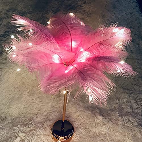 GLOWSERIE Feather Table Lamp, Artificial Feather Shade LED Desk Lamp, Children Beside Bed Lamp, Tree Night Lights LED Night Lamp for Home Bedside Girl Room Wedding Decoration(Pink) - Image 2