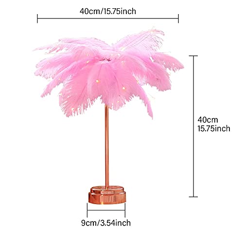 GLOWSERIE Feather Table Lamp, Artificial Feather Shade LED Desk Lamp, Children Beside Bed Lamp, Tree Night Lights LED Night Lamp for Home Bedside Girl Room Wedding Decoration(Pink) - Image 5