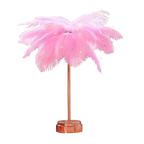 GLOWSERIE Feather Table Lamp, Artificial Feather Shade LED Desk Lamp, Children Beside Bed Lamp, Tree Night Lights LED Night Lamp for Home Bedside Girl Room Wedding Decoration(Pink) - Image 1