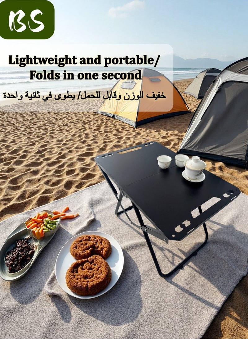 BS Portable Folding Camping Table | Portable BBQ Table | Heat Resistant and Rust-Proof | Lightweight | Quick Assembly | Outdoor Tactical Table | Multifunctional Folding Table | Portable Camping Coffee Table | Compact Camping Table with Storage Bag (Black) - Image 1