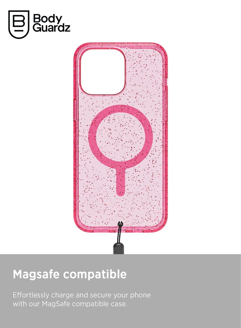 Bodyguardz Carve Glitter for iPhone 15 PRO Case Cover compatible with MagSafe with Lanyard - Pink Pizzazz - Image 4