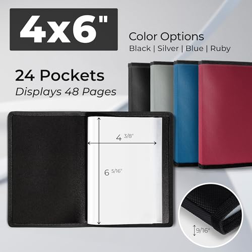 Dunwell 4x6 Photo Album (2-Pack, Black), Mounting Paper, Small 4 x 6 Art Portfolio Presentation Binder, 24 Clear Sleeves Show 48 Pages, Professional Picture Book for Artwork, Postcards - Image 2
