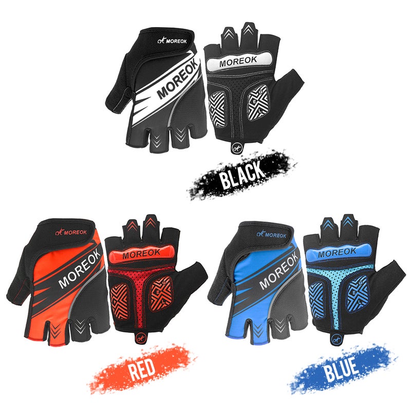 موريوك قفازات صيفية عاكسة مناسبة لركوب الدراجات بتصميم مبطن لامتصاص الصدمات يغطي نصف الأصابع 22سم - Image 2