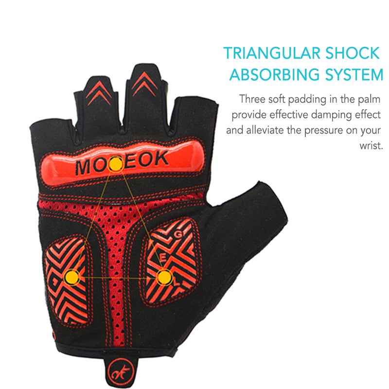 موريوك قفازات صيفية عاكسة مناسبة لركوب الدراجات بتصميم مبطن لامتصاص الصدمات يغطي نصف الأصابع 22سم - Image 3