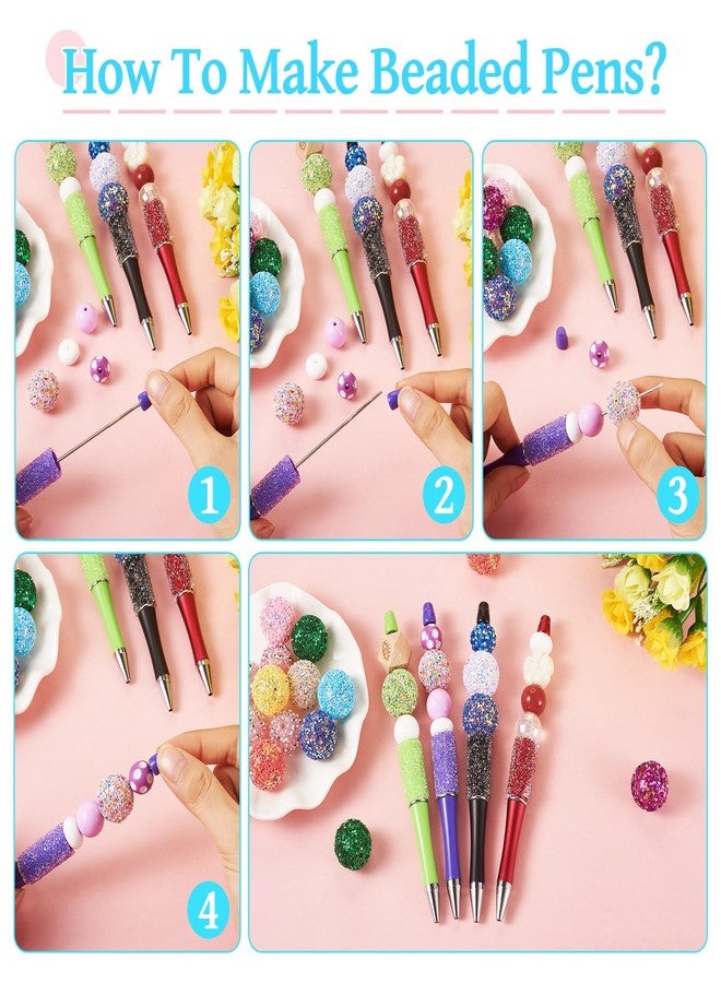 BB Beadthoven Beadthoven 10pcs Sugar Diamond Beadable Pens, Bling Rhinestone Beaded Pens Plastic DIY Crystal Bead Pens Shaft Black Ink Ballpoint Pens for DIY Pens Decorations Supplies Gift Office School - Pink - Image 4