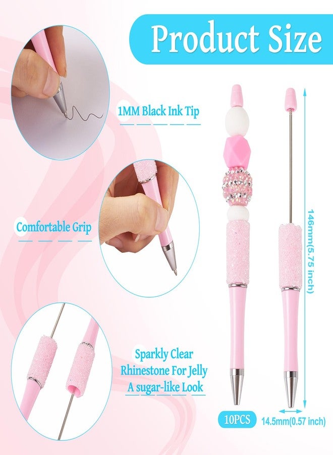 BB Beadthoven Beadthoven 10pcs Sugar Diamond Beadable Pens, Bling Rhinestone Beaded Pens Plastic DIY Crystal Bead Pens Shaft Black Ink Ballpoint Pens for DIY Pens Decorations Supplies Gift Office School - Pink - Image 2