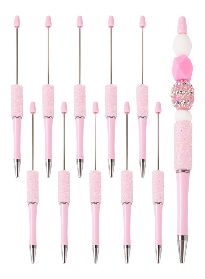BB Beadthoven Beadthoven 10pcs Sugar Diamond Beadable Pens, Bling Rhinestone Beaded Pens Plastic DIY Crystal Bead Pens Shaft Black Ink Ballpoint Pens for DIY Pens Decorations Supplies Gift Office School - Pink - Image 1