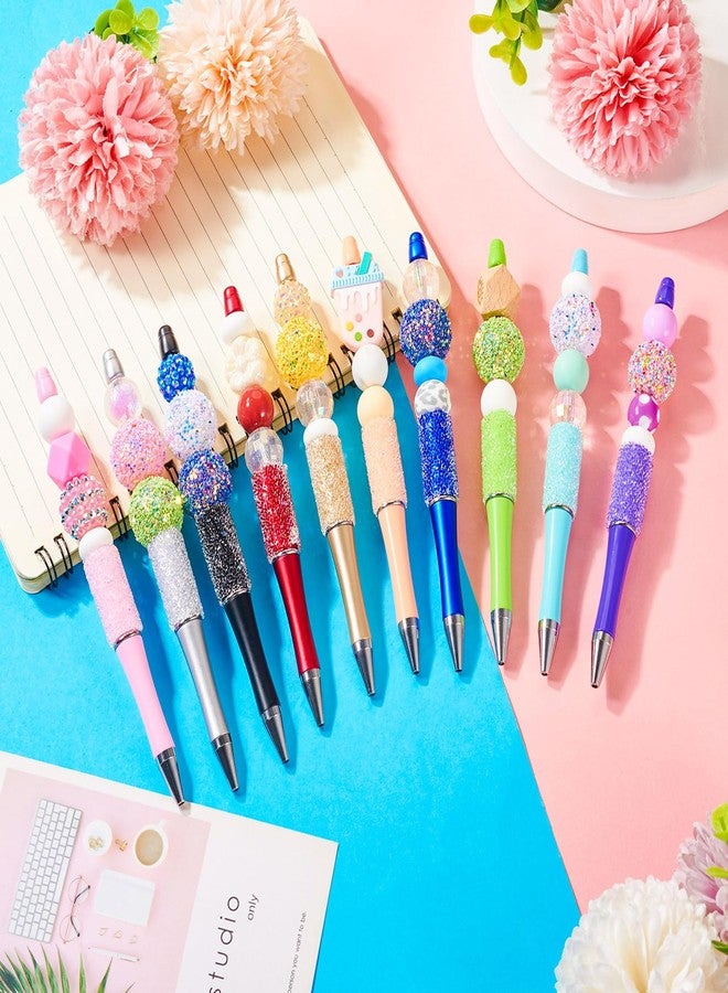 BB Beadthoven Beadthoven 10pcs Sugar Diamond Beadable Pens, Bling Rhinestone Beaded Pens Plastic DIY Crystal Bead Pens Shaft Black Ink Ballpoint Pens for DIY Pens Decorations Supplies Gift Office School - Pink - Image 5