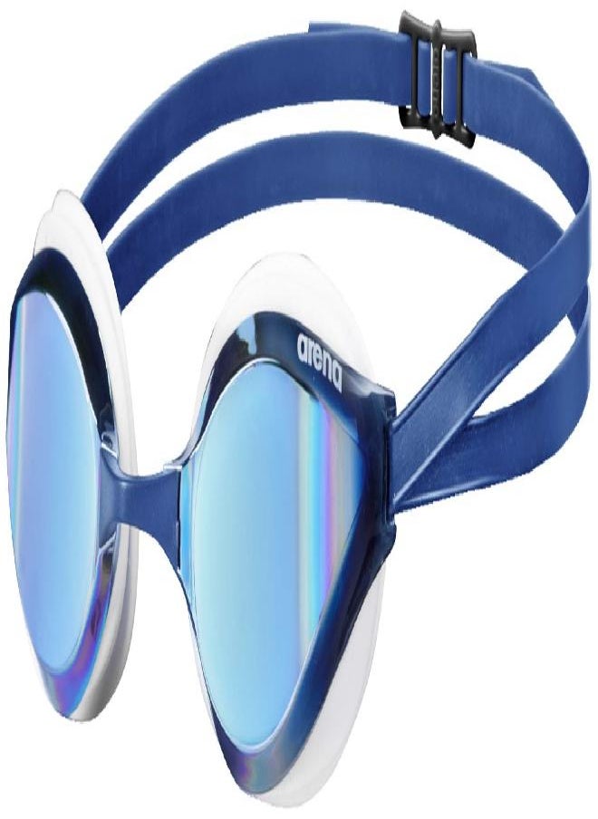 arena Arena Python Racing Swim Goggles for Men and Women, UV Protection, Anti-Fog, Dual Strap, Mirror Lens, Blue Mirror/White  - Image 4