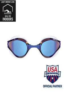 arena Arena Python Racing Swim Goggles for Men and Women, UV Protection, Anti-Fog, Dual Strap, Mirror Lens, Blue Mirror/White  - Image 2