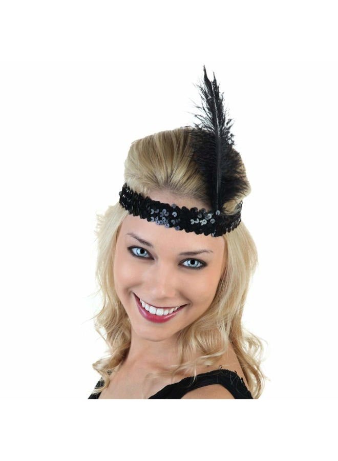 Kaleidoscope Sequins Feather Headpiece 1920s Carnival Party Accessory Party Feather Headband 12pcs (All black)  - Image 2