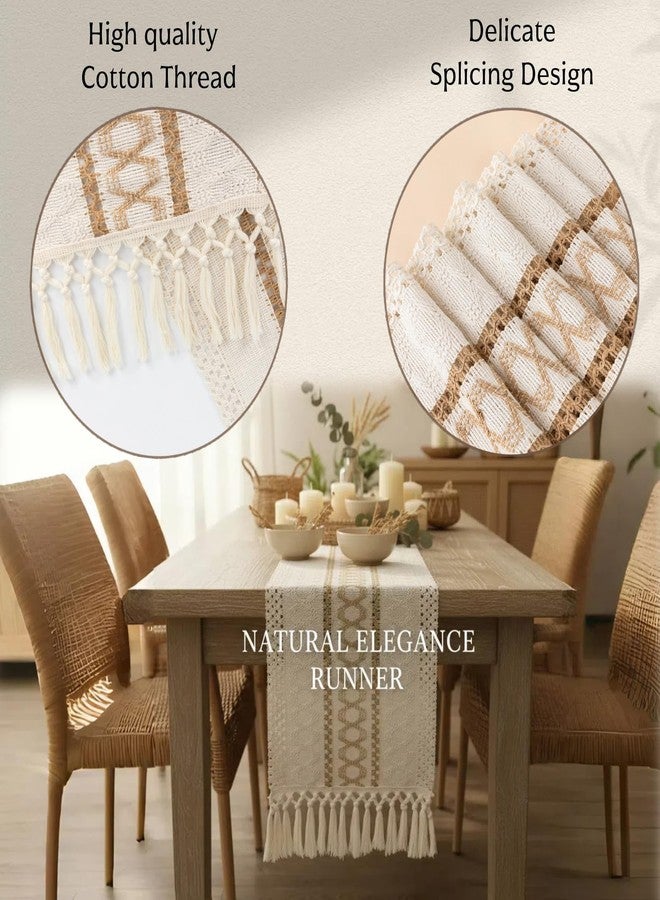 Fving Boho Table Runner for Christmas ,Woven Cream & Brown Macrame Dining Table Runner Pottery Barn Farmhouse Rustic Burlap Home Chic Decor for Kitchen Bedroom Living Room New Year(12 x 70 in) - Image 4