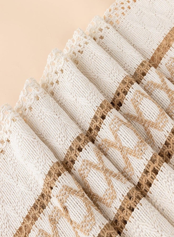 Fving Boho Table Runner for Christmas ,Woven Cream & Brown Macrame Dining Table Runner Pottery Barn Farmhouse Rustic Burlap Home Chic Decor for Kitchen Bedroom Living Room New Year(12 x 70 in) - Image 2