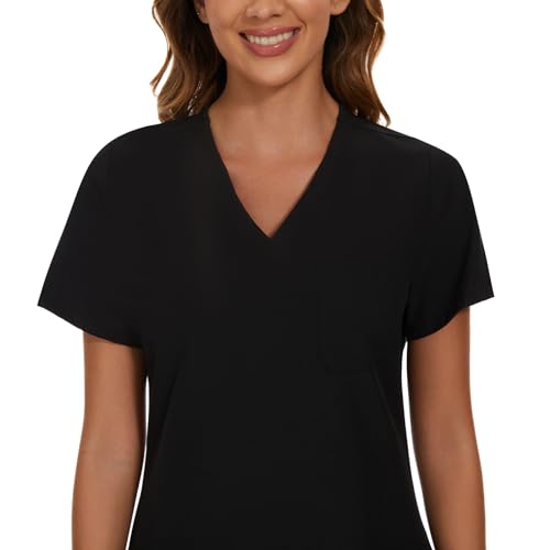 COZYFIT Scrub Tops for Woman - Soft Stretch, V-Neck Top Scrubs with 3 Pockets, Easy Care for Women Black - Image 5