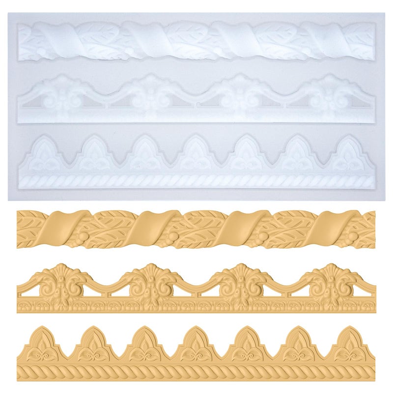 Art Molds for Polyclay Air Dry Clay Plaster Epoxy Resin Fondant Cake Decor 3 Border Trimmings