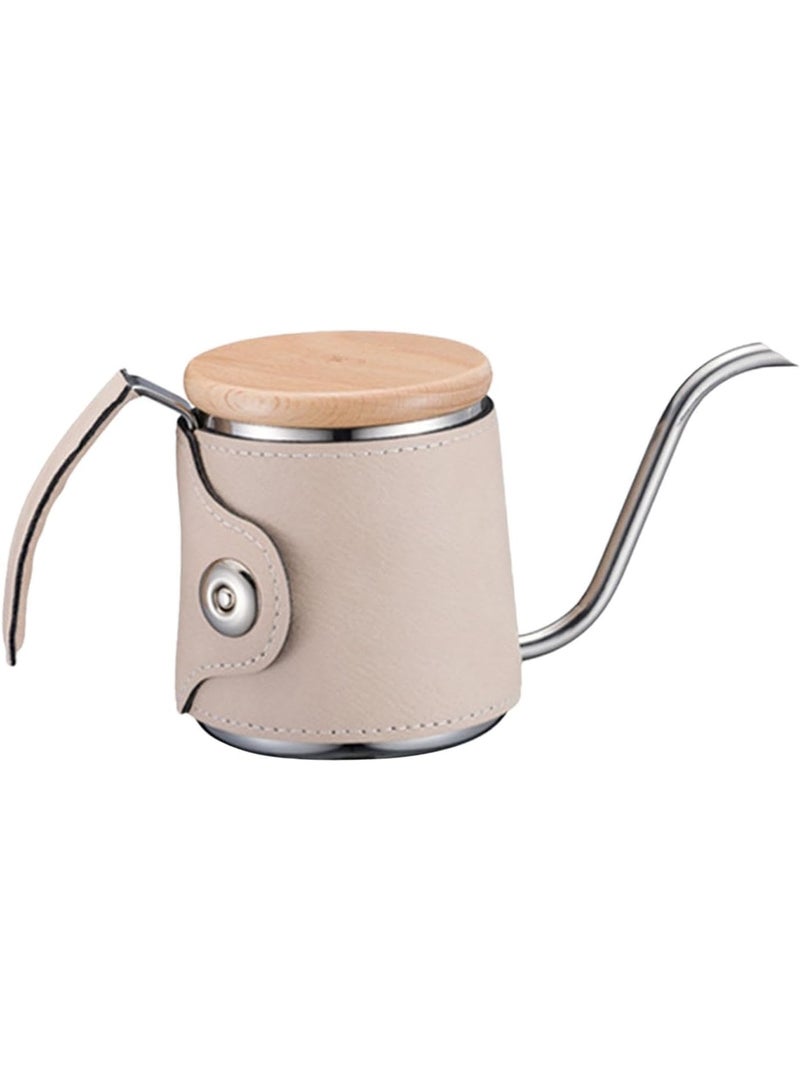 غلاية قهوة بالتنقيط لون بيج بفوهة طويلة على شكل عنق الإوزة مع غلاف جلد بولي يوريثان لتحكم دقيق في السكب مناسبة للاستخدام المنزلي والخارجي وصناعة القهوة المختصة - Image 1